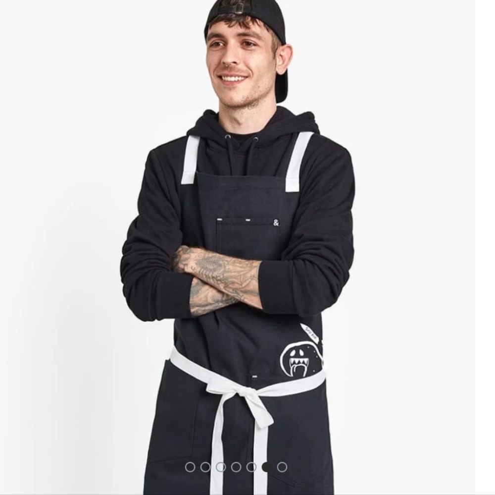 Black Crossback Apron with Graphic
